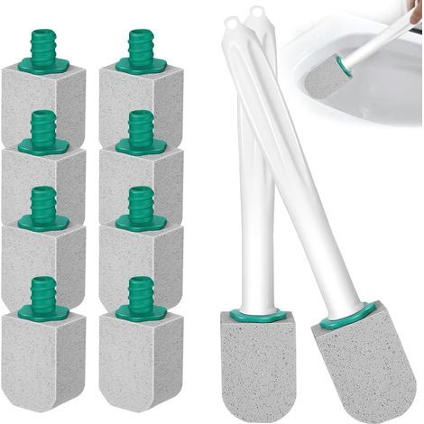 Brosse Toilette Pierre Ponce, 10 Pièces Pumice Stone avec 2 Poignées, Interchangeable Pierre Ponce Toilette Nettoyage, Brosse de Nettoyage Pierre Ponce pour Salles de Bain Toilettes Cuisines (1/5)