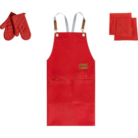 Set da cucina Grembiule Guanti da forno e strofinacci rosso Brassica