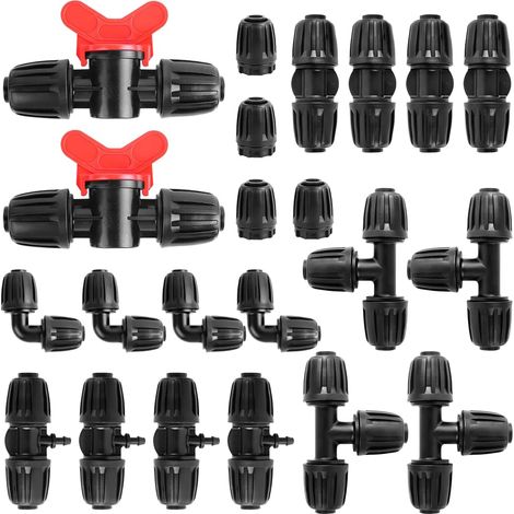Kit de raccords d'irrigation 16 mm, 22 pièces pour tuyau goutte-à-goutte, raccords droits, coudes, T, vannes et bouchons pour arrosage du jardin (1/5)