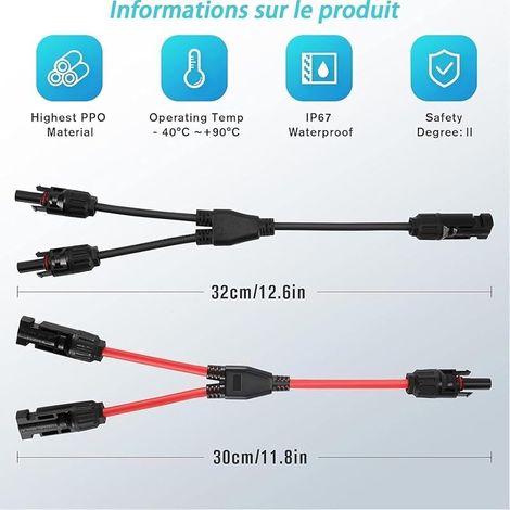 1 Cable Panneau Solaire, Câble Solaire 6 Mm2, Connecteur MC4(1 À 2 Branches), Y Connecteurs Câble, Panneaux Solaires, Rouge Et Noir, Cable Mc4, Panneau Solaire Ecoflow (1/5)