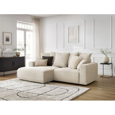 BOBOCHIC - Canapé d'angle convertible coffre ATILLA velours côtelé Angle gauche Beige (1/5)
