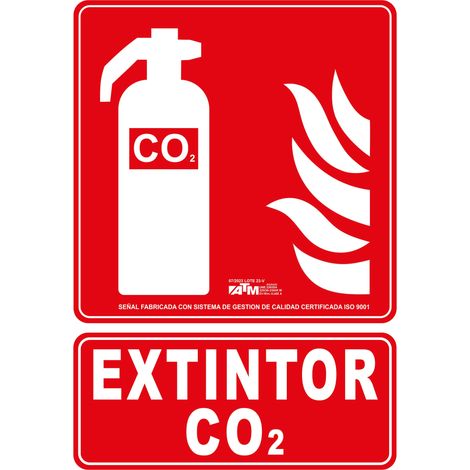 Panneau d'extincteur CO2 ATM en PVC classe A 30x20 cm, résistant et durable.