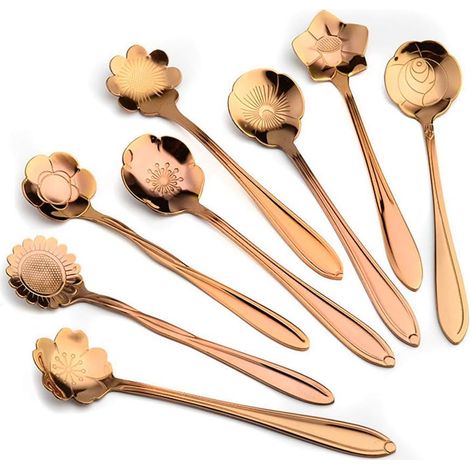 Cuillère À Café En Acier Inoxydable - 8 Formes De Fleurs Différentes - Pour Café Thé Glace Yaourt - Lot De 8 (1/5)