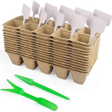 12 X Plaque Pot De Semis De Fleur Et Plante Godets Avec 10 Tiquettes De Plantes Et 2 Planteurs Pour Semis En Fibres Biodgradables Avec 100 Compart (1/5)