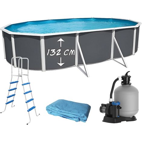 Piscine hors-sol acier Toi ANTHRACITE MAGNUM ovale 640 x 366cm H 132cm liner bleu