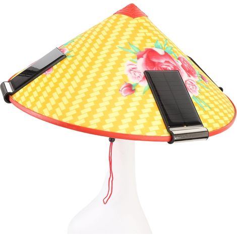 Chinese Hat with Solar Powered Fan, 4 Fans, 3 Wind Speeds, Foldable Flower Pattern, IP53 Rated for Outdoor Agricultural Work (1/5)