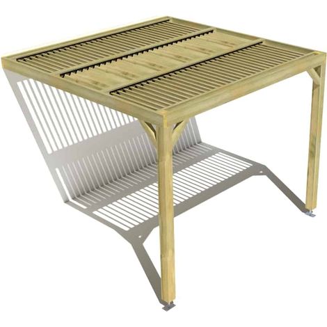 Pergola bois • 3m x 3m • adossée • sens largeur • lames orientables bioclimatiques incluses • livraison comprise (1/3)