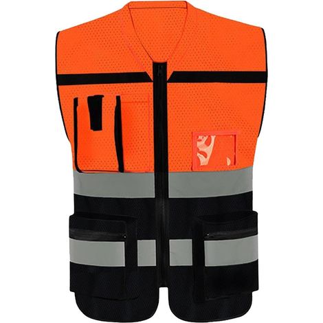 Reflective vest with pockets, high visibility for entrepreneurs walking at night, Orange/Black, 2XL (1/5)