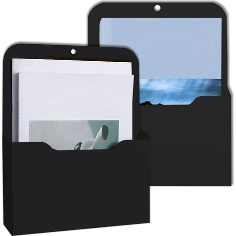 Portadocumenti magnetici, set di 2 portadocumenti magnetici, portaoggetti per ufficio, portalettere A4, magnete, organizer per lavagna bianca, organizer per frigorifero, nero (1/5)