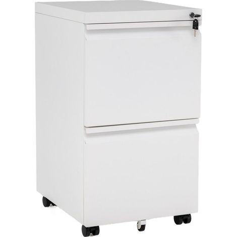 2 tiroirs, caisson de bureau mobile en métal pour dossiers A4, serrure centrale, 5 roulettes avec freins, blanc (1/2)