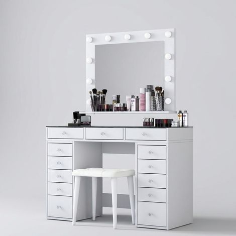 Coiffeuse maquillage avec miroir et tiroirs Radiance (1/4)