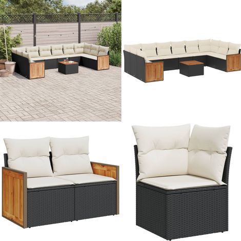 Salon de jardin 11 pcs avec coussins noir résine tressée - Ensemble Salon De Jardin - Meuble Extérieur - Salon De Jardin Pliable - Mobilier De Jardin - Chaise Longue - Home & Living (1/5)
