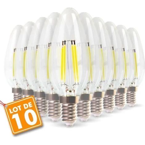Lot de 10 ampoules LED à filament flamme E14 4 W équivalent 40 W blanc chaud 2 700 K (1/3)