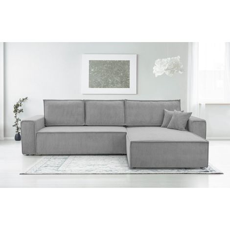AX LIVING Cord Couch L Form – Cedria L+R Wohnlandschaft 287 cm Hellgrau