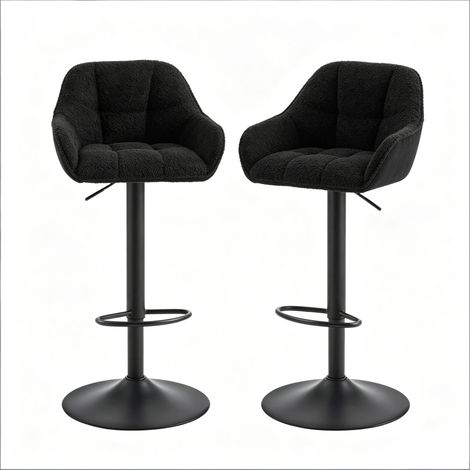 Lot de 2 tabourets de bar réglables noirs en tissu et velours côtelé pivotants 360° avec dossier, assise rembourrée et base métal stable CHICFURN (1/5)