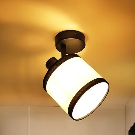 GBLY Deckenstrahler 1-flammig Flurlampe Schwarz Deckenlampe Stoff E14 Deckenleuchte schwenkbar Vintage Spotlight Retro für Küche Schlafzimmer Kinderzimmer Cloakroom Ohne Leuchtmittel