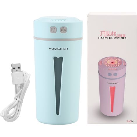 Becherförmiger USB-Luftbefeuchter mit mehrfarbiger LED-Beleuchtung für Büro, Auto und Zuhause (Blau) (1/5)