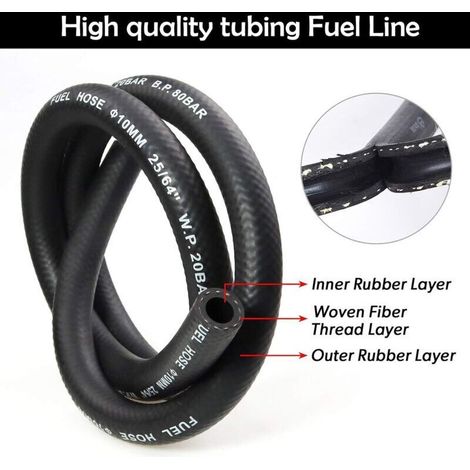 10mm diameter fuel hose kit, 1 meter long, with 5 hose clamps for boat, gas, diesel, and gasoline applications. (1/3)