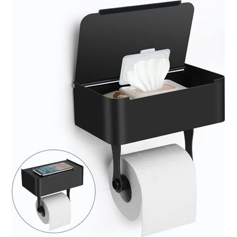 Toilettenpapierhalter mit Ablage, Wandmontage aus Edelstahl SUS304/Klebe-Toilettenpapierhalter, Spender für Einwegtücher zur Aufbewahrung von Badezimmertüchern (1/4)