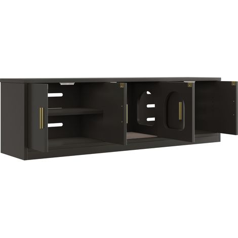 Meuble cache-litière pour chat 140 x 40 x 45,5 cm, arbre à chat intégré et ventilation, meuble multifonction adapté pour couloir et entrée, maison et meuble de rangement pour litière féline