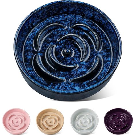 Anti Glutton Dog Bowl for Small Dogs, Diameter 16 cm, Ceramic Dog Bowl, Slow Feeding, Improves Digestion, Blue (1/5)