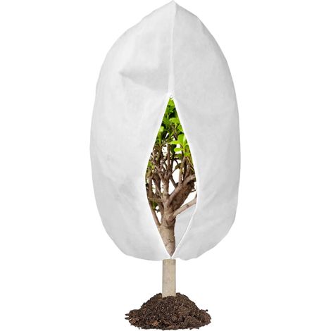 1 housse de protection hivernale, non-tissé blanc, fermeture éclair + cordon de serrage, pour palmiers et plantes en pot (1/5)