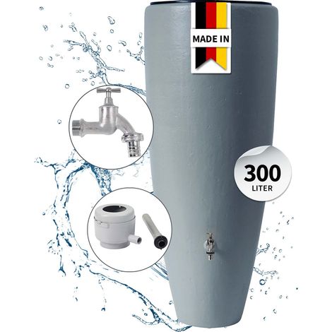GARANTIA 2in1 Regentonnen Komplett-Set 300 Liter zinkgrau inkl. Chrom-Auslaufhahn und Fallrohranschluss (1/5)