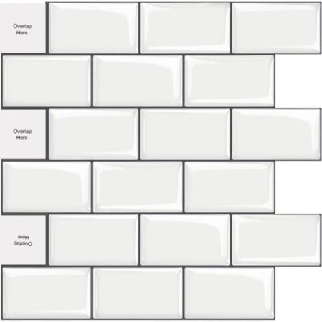 Juego de 10 pegatinas autoadhesivas 3D de 30 x 30 cm, de PVC, para decoración de pared, con diseño de azulejos blanco y negro para cocina y baño. (1/4)