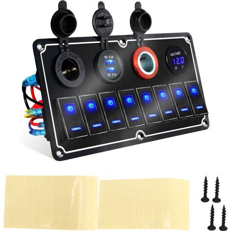 Panneau 6 interrupteurs à bascule étanche DC12V-24V 20A LED bleue 5PIN protection surcharge pour voiture bateau camping-car bus (1/5)