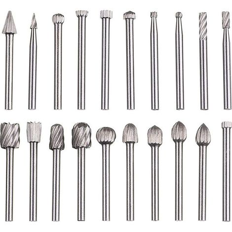 Lime rotative 20 pièces, jeu de limes en carbure,têtes de lime rotatives HSS, outil rotatif ,outil rotatif à tige de 1/8" (3 mm) pour meuleuse, travail bois, polissage des métaux, gravure, perçage-DOU