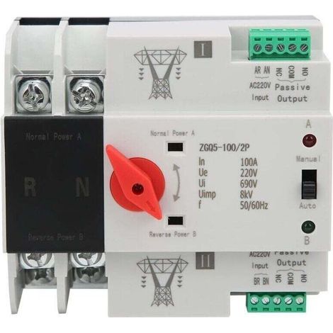 Inverseur de Source Automatique, commutateur de transfert automatique à double alimentation à 2 Voies sans Interruption ZGQ5-100/2P 220V Installation sur Rail DIN (1/5)