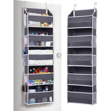 Organiseur de porte avec 5 grandes poches, 10 poches latérales en filet, capacité de poids de 20 kg, organisateur suspendu avec fenêtre transparente, cinq couches (1/5)