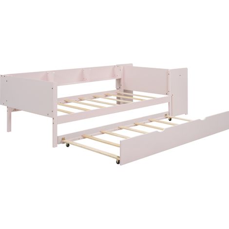Letto bambino 90 x 200 cm in pino e MDF rosa con letto estraibile, scrivania e vani laterali (1/5)