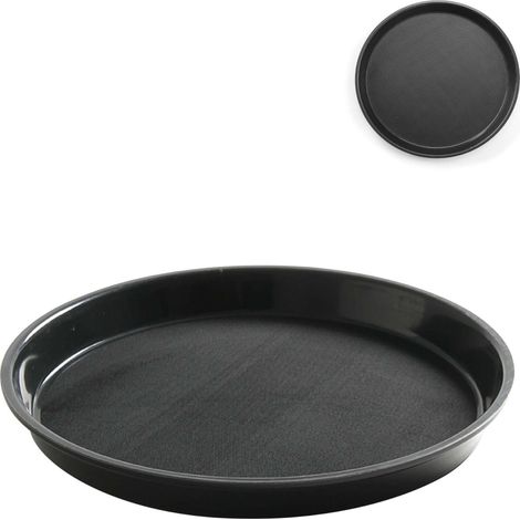 Rutschfestes, robustes rundes Kellnertablett mit Rand, Durchmesser 32 cm – schwarz