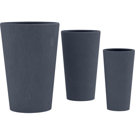 Lot de 3 pots de fleurs en argile fibreuse anthracite avec trous de drainage résistants aux intempéries 100007964 (1/4)