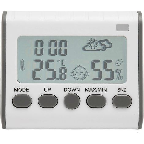 Thermomètre-hygromètre-horloge numérique pour chambre, dortoir ou bureau (1/4)