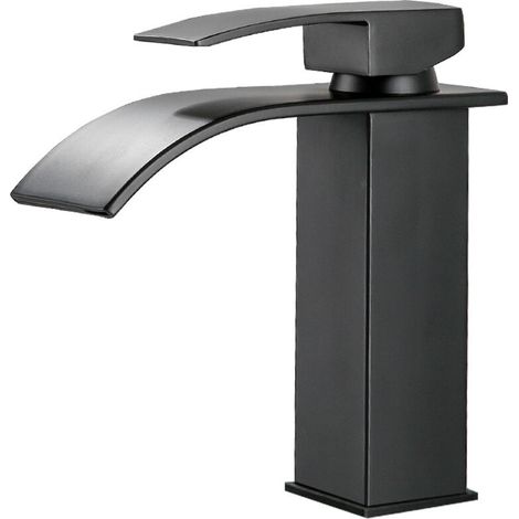 Mitigeur de lavabo Robinet cascade noir avec bec haut Mitigeur de lavabo monotrou haut (grand) (1/5)