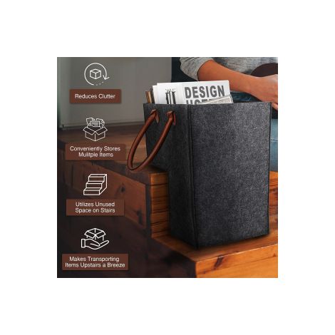 2 paniers pliables en feutre avec anses – Rangement à linge pour escalier – Forme carrée ou ronde, grande contenance (1/5)