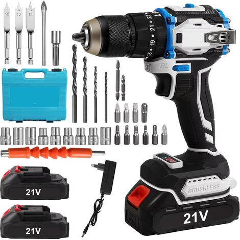 Perceuse-visseuse sans fil 70 N·m brushless 3 en 1 – 25+1 réglages, LED, 2 batteries, 1800 tr/min haute efficacité (1/5)
