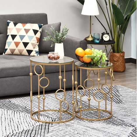 CHICFURN Set 2 tavolini da salotto Ø41 x 57 cm e Ø36 x 51 cm in metallo dorato (1/5)