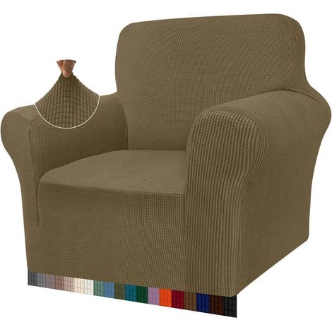Sofabezug Sofaüberwurf Jacquard Stretch Hunde 1 Sitzer Khakigr&xFCn (1/5)