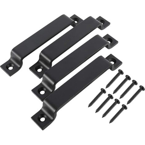 (4PCS)Sliding Door Handle, Door Handle for Barn Cabinet, Wardrobe, Kitchen Furniture, Steel with Screws, Black (16cm) (1/5)