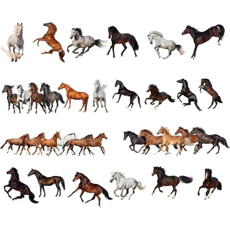 Stickers muraux chevaux en PVC mat auto adhésifs 20 x 30 cm