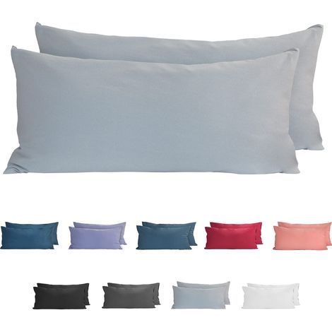 100% Coton Jersey Taie d'oreiller - Lot de 2-40x80 cm, Oreiller 150 g/m², Housse de Coussin, Gris (1/5)