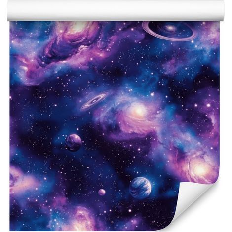 Aquarell-Galaxie-Tapete, blauer Hintergrund, violettes Zentrum, 50 x 1000 cm (1/5)