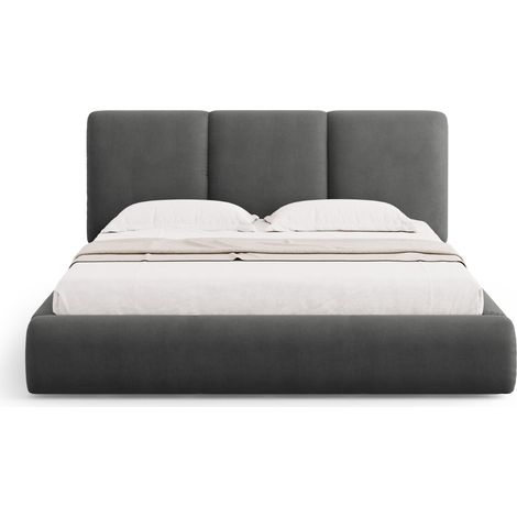 Lit coffre avec tête de lit 180x200cm en chenille gris foncé (1/5)