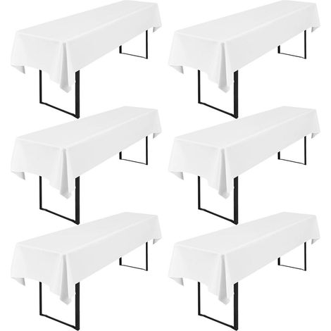 Lot de 6 nappes de bière blanches 250x100cm, faciles d'entretien, pour tables de 50-70cm