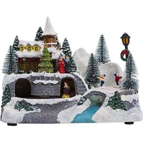 Maison de Noël enneigée, village lumineux LED, figurine décorative, ornement lumineux, décorations de Noël artisanales (1/5)