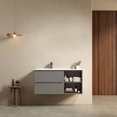 Mobile bagno sospeso 100 cm Grigio Londra Lavabo a Sinistra in Ceramica Senza Specchio - Fiji Paint Plus (1/4)