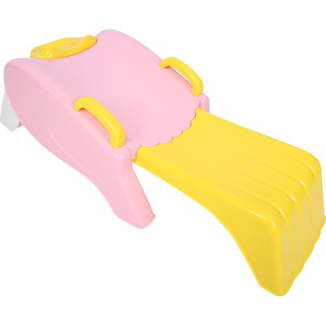 Fauteuil pliant pour shampoing enfant, chaise inclinable bébé à motifs dessin animé, rose, réglable, lavage couchage, accessoire salle de bain. (1/5)